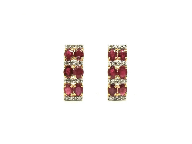 Custom Silver Earrings-Ruby And Diamond 2row Parallel Earring Ad No.0986