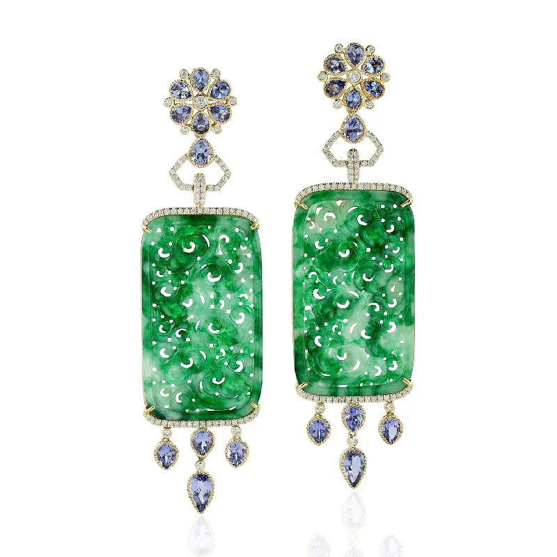 Long Diamond Earrings-Majestic Jade Earrings