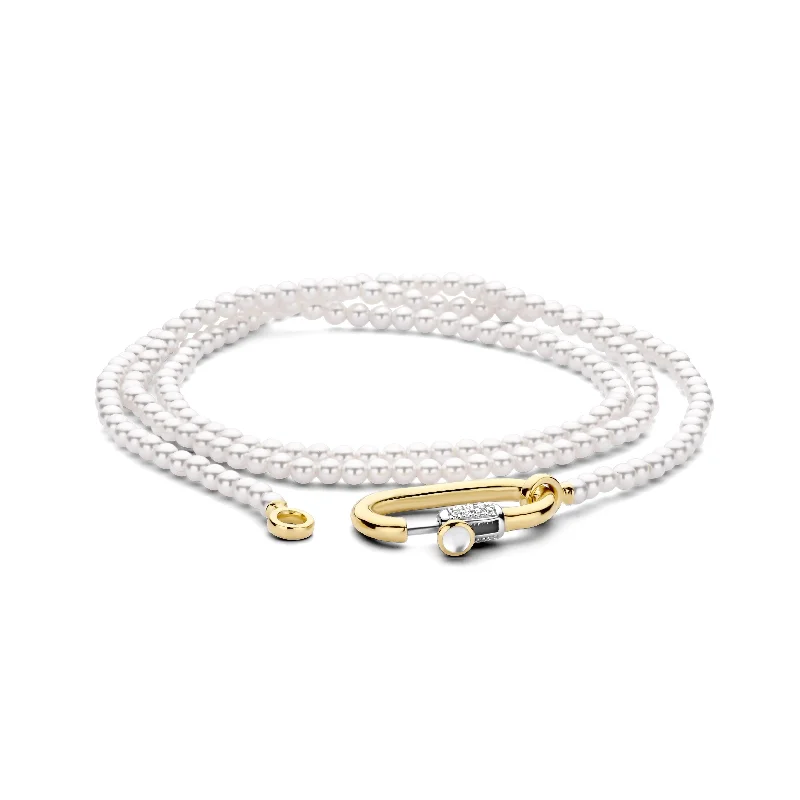 Adjustable Silver Chain Bracelet-Ti Sento 18ct Yellow Gold Vermeil Two-Row Pearl Bracelet