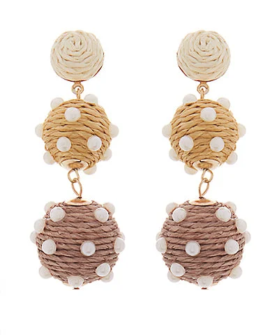 Fashion Hoop Earrings-Natural Raffia and Pearl Earrings