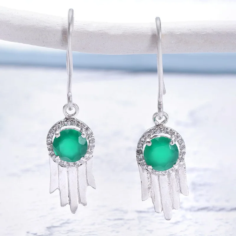 Luxury Gold Earrings-92.5 Silver Green Hamsa Earrings