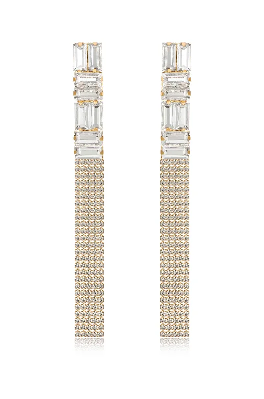 Gold and Diamond Earrings-Art Deco Crystal Chain Earrings