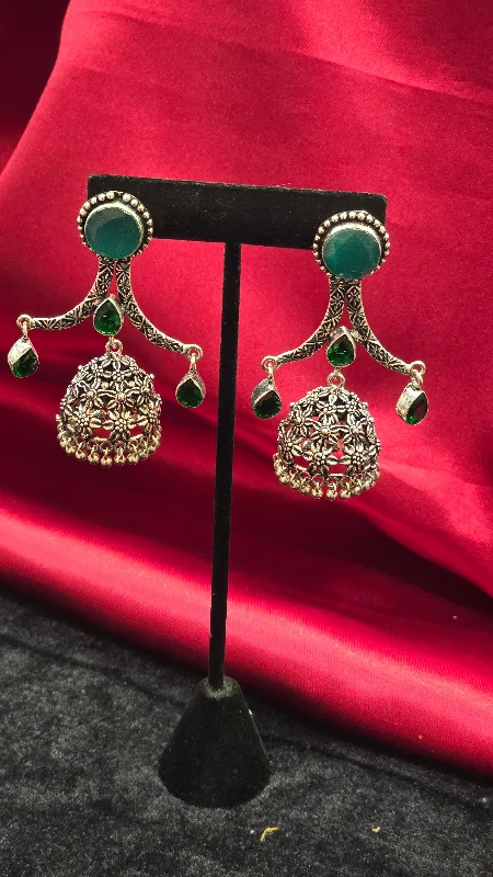 Chunky Drop Earrings-Fashionable Green Color Jhumkas Hangings