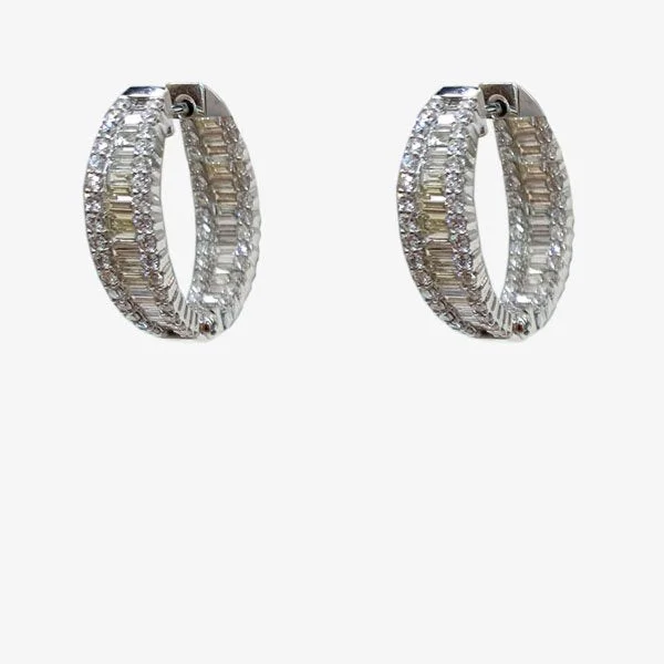 Everyday Hoop Earrings-14k White Gold Diamond Earrings