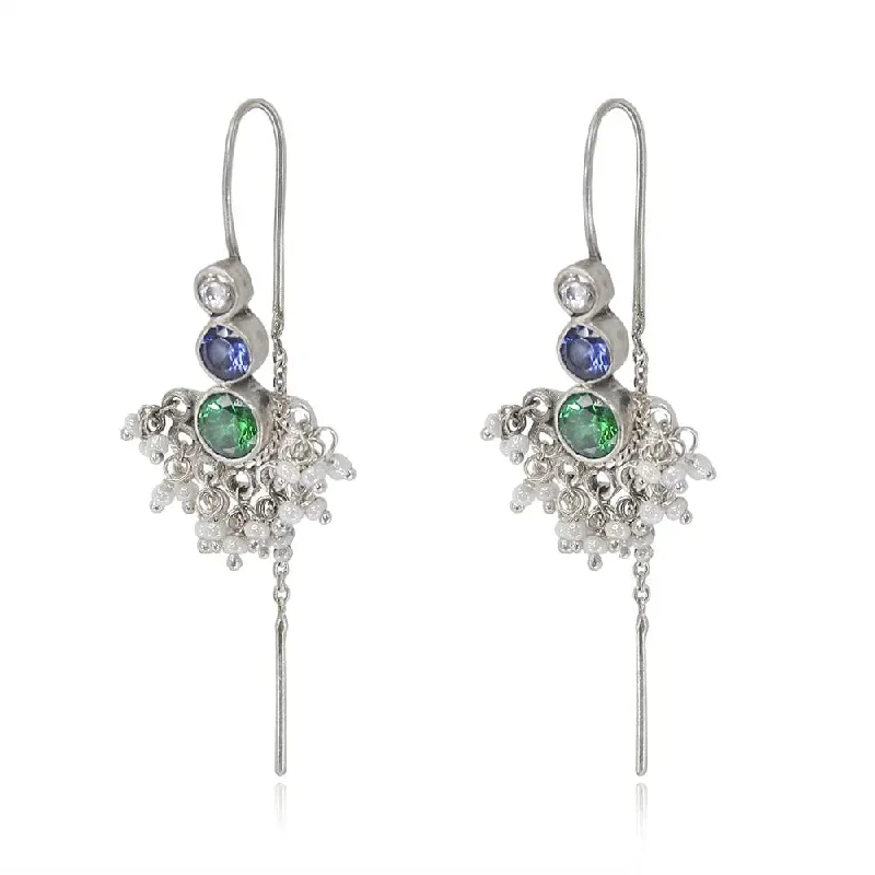 Geometric Drop Earrings-Multicolor Silver 92.5 Sui Dhaga Earring