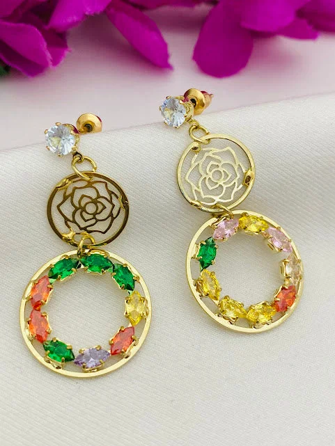 Bold Statement Earrings-Beautiful Circle With Multi Stone Designer Earrings