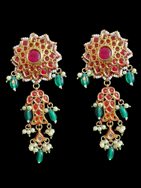 Handmade Drop Earrings-Maya Kundan earrings  -Red Green ( READY TO SHIP )