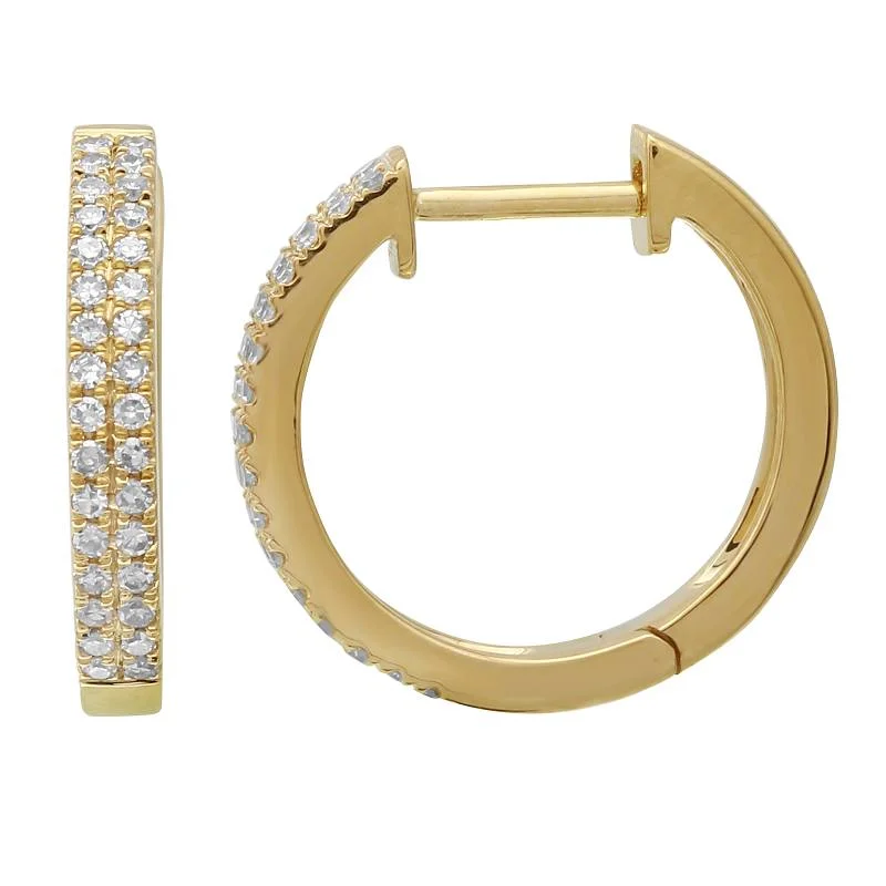 Colorful Hoop Earrings-Double Row Diamond Huggie Earrings in Yellow Gold