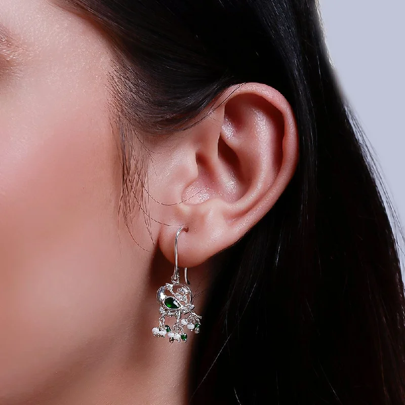 Floral Drop Earrings-92.5 Silver Oxidised Swan Dangling Earring