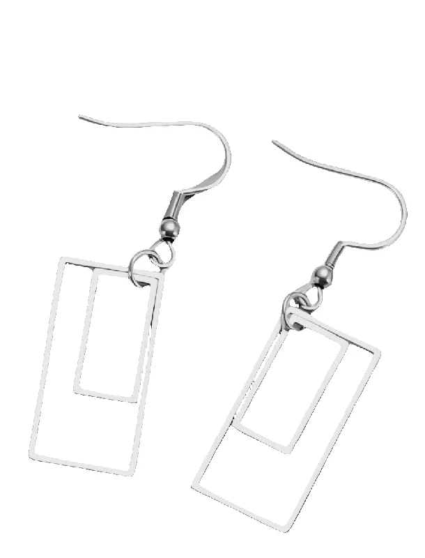 Designer Crystal Earrings-Stainless Steel Rectangular  Dangled Earrings