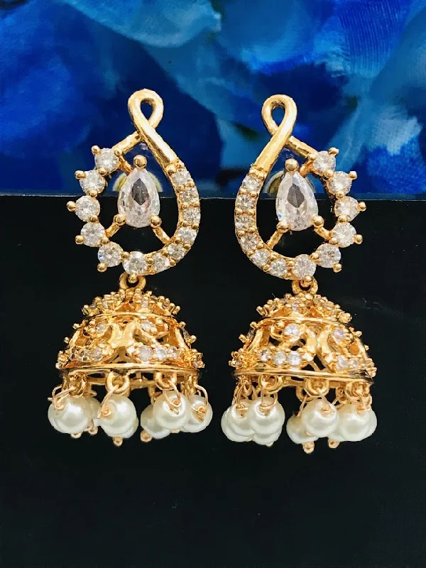 Custom Drop Earrings-Beauteous White Colored Gold Plated Jhumka Earrings For Women