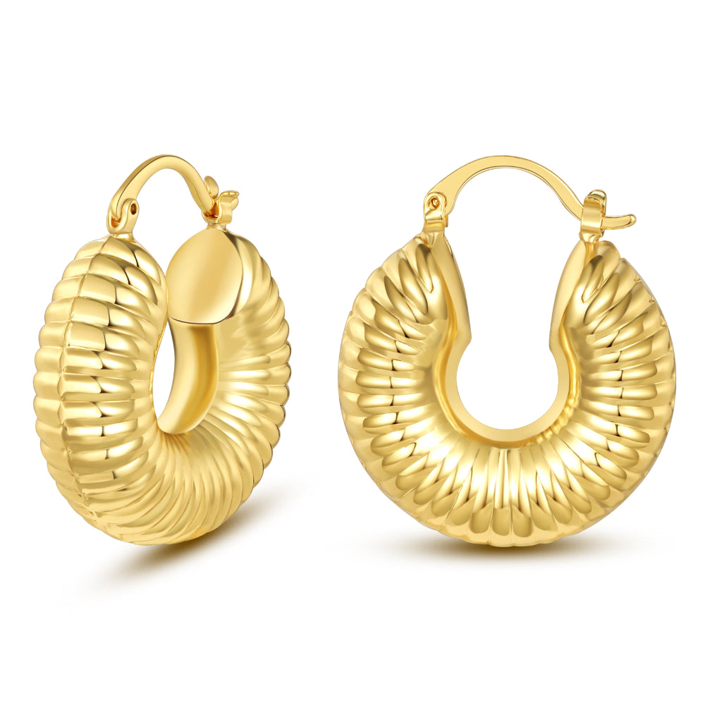 Modern Geometric Earrings-Large Croissant Hoop Earrings 14K Gold