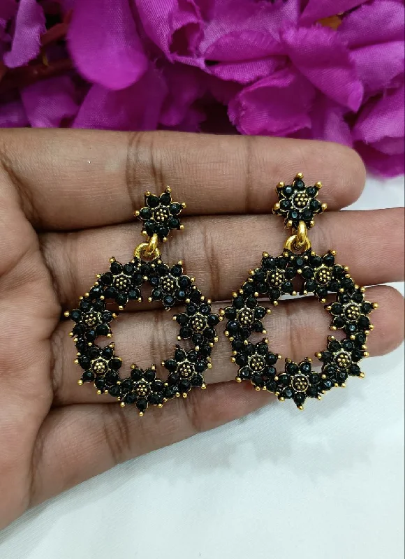 Cute Drop Earrings-Elegant Black Color Antique Gold Earrings For Women