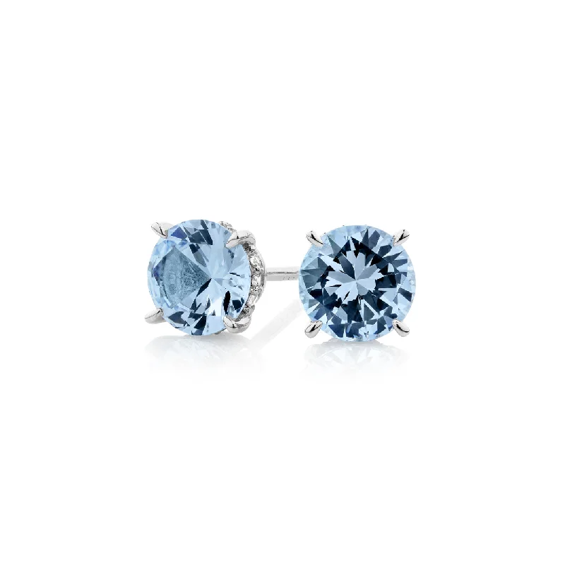 Beautiful Crystal Earrings-Round Brilliant stud earrings with blue topaz simulants in sterling silver