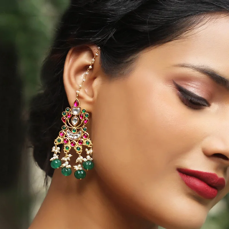 Gold Bead Earrings-Silver Multicolor gold plated kundan earrings