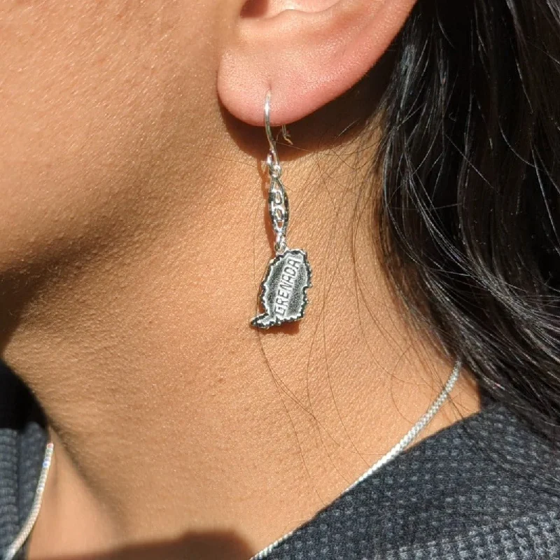 Clear Crystal Earrings-Large Grenada Map Hanging Long Earring by Caribbijou