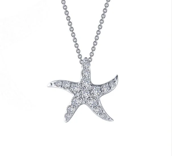 Gold Crystal Pendant Necklace-Whimsical Starfish Necklace