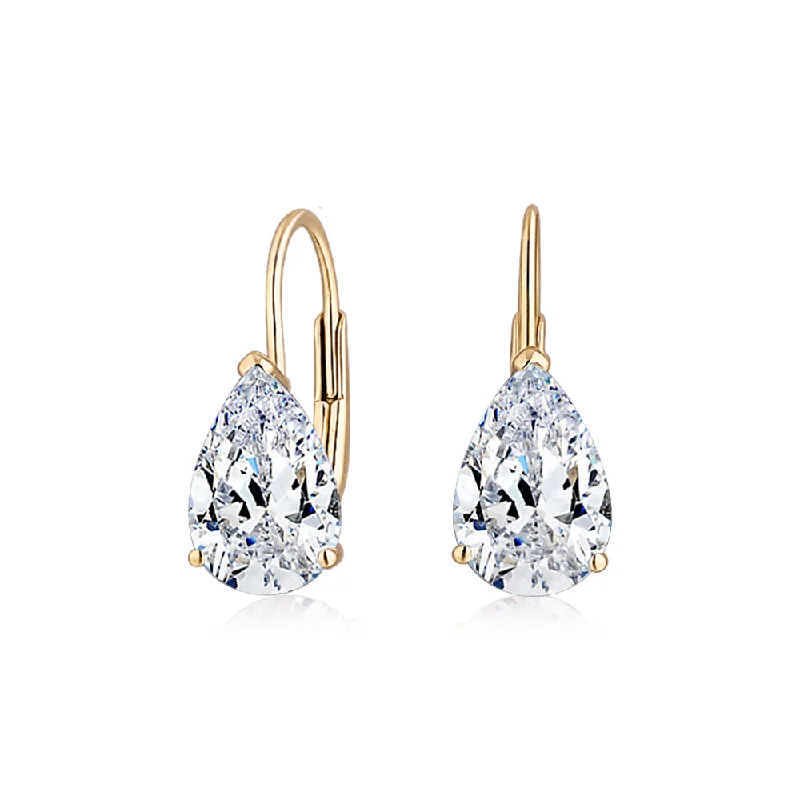 Stylish Dangling Earrings-Pear drop earrings with 2 carats* of diamond simulants in 10 carat yellow gold