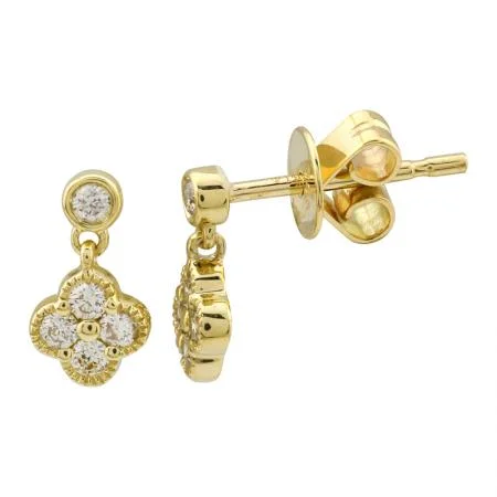 Stylish Stud Earrings-14K Yellow Gold Diamond Clover Earrings