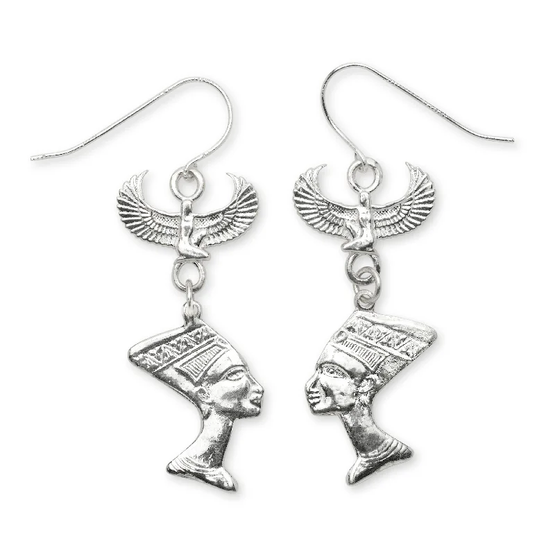 Gemstone Hoop Earrings-Queen Nefertiti and Goddess Isis .925 Sterling Silver