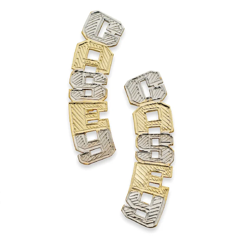 Simple Diamond Earrings-Better Jewelry 10K Gold Vertical Block Single Nameplate Stud Earrings