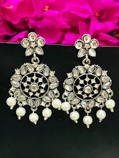 Classic Pearl Earrings-Attractive White Colored Oxidized Earrings For Women