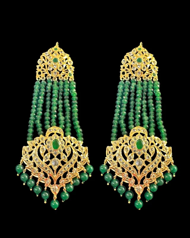 Statement Drop Earrings-DER527 Ekta Hyderabadi jhoomar earrings - Green ( READY TO SHIP )