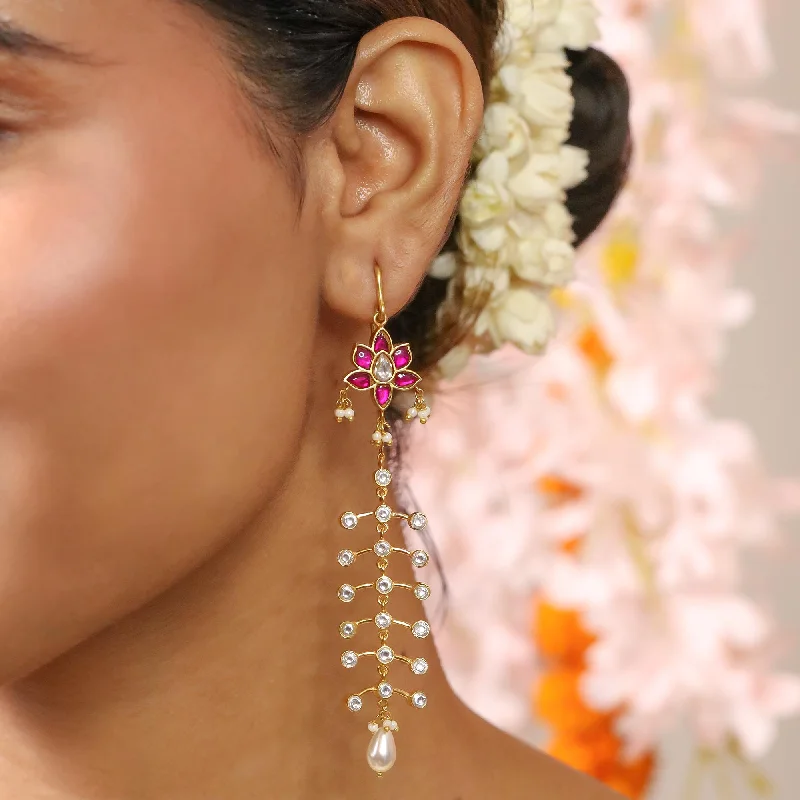 Wedding Pearl Earrings-Silver Graceful Loop Sui Dhaga earring