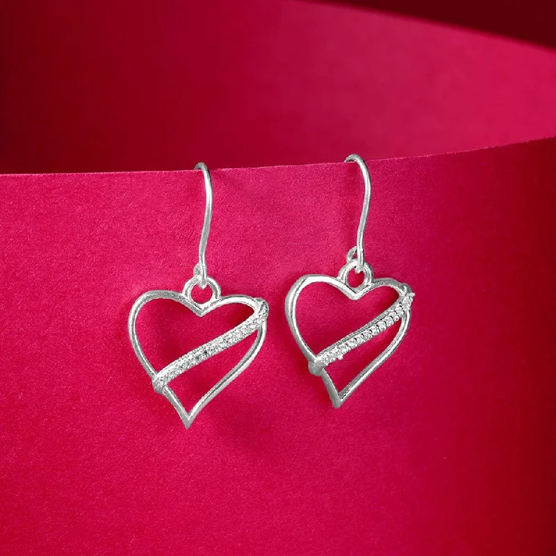 Pearl Drop Earrings-Silver Heart Earrings