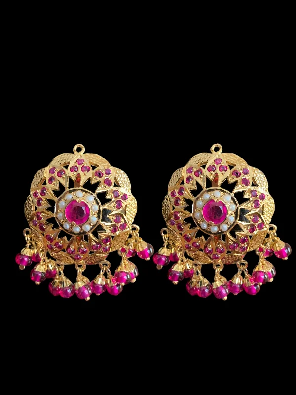 Elegant Evening Earrings-Ruby pearl gold plated silver earrings ( SHIPS IN 4 WEEKS)