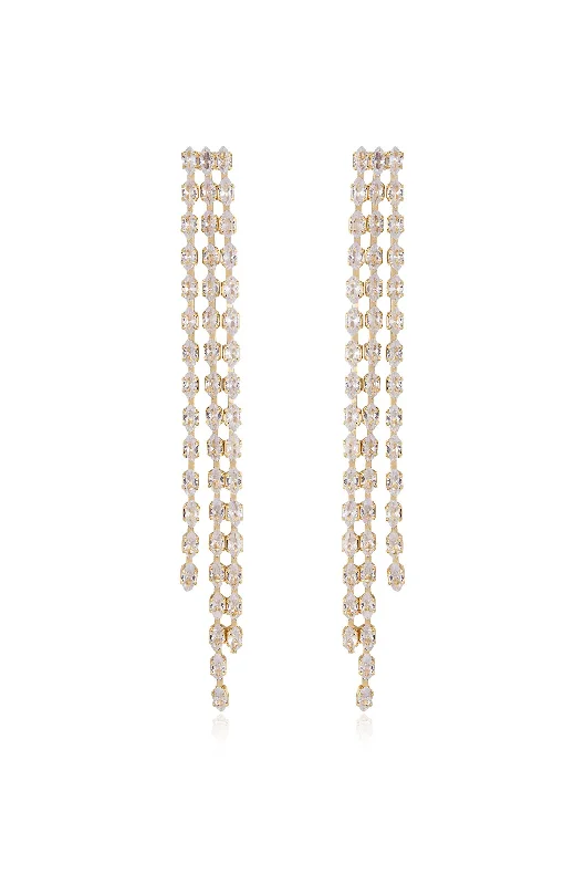 Elegant Pearl Drop Earrings-Fan Out Crystal Dangle Earrings