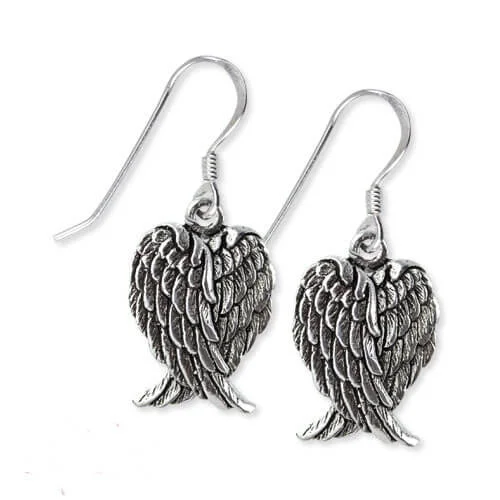 Rose Gold Drop Earrings-Sterling Silver Protecting Angel Wing Hanging  Earrings