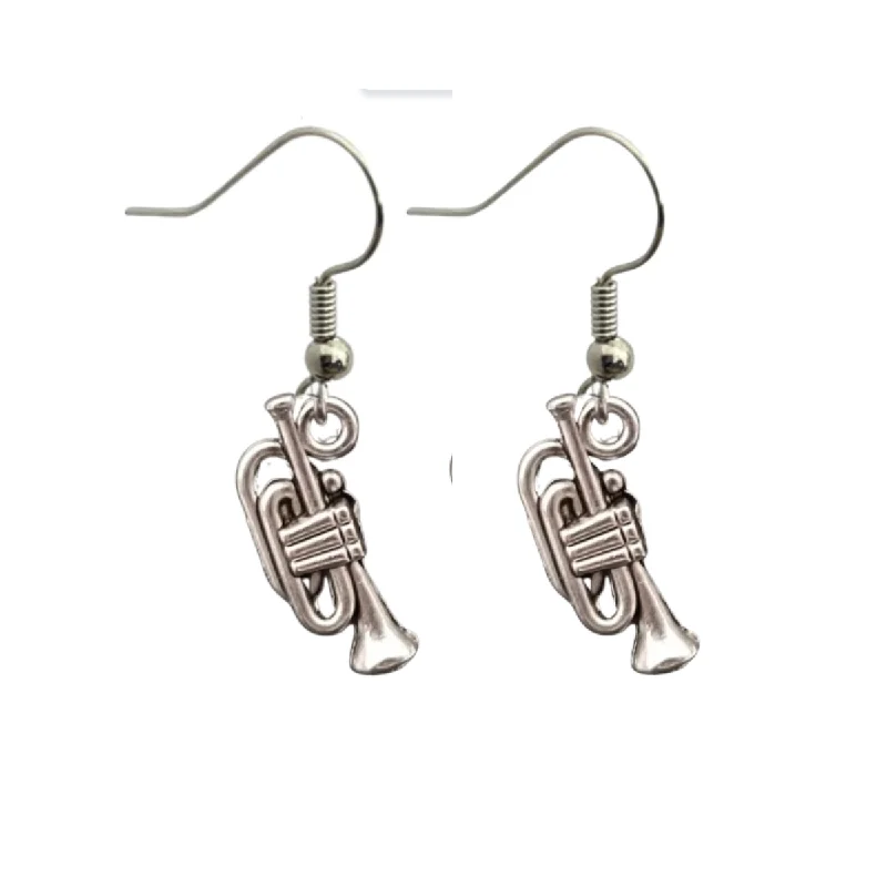 Silver Earrings for Bridesmaids-Trumpet Charm Earrings