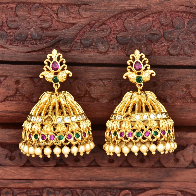 Layered Gold Earrings-Matt Jhumka Earrings