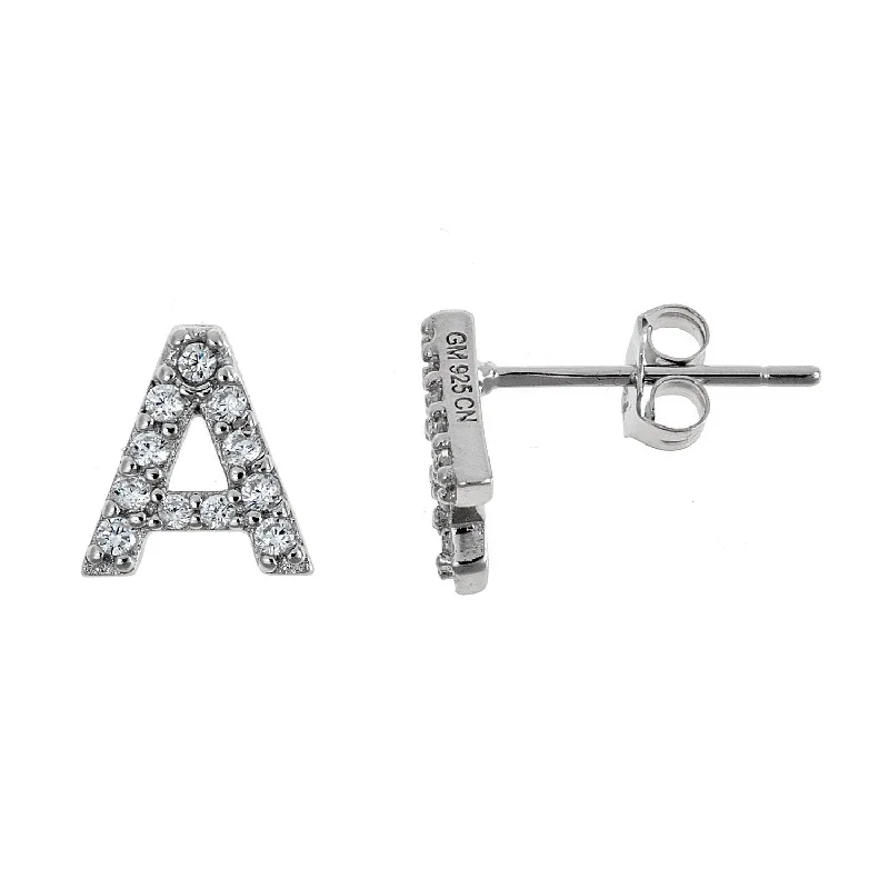 Big Gold Earrings-Better Jewelry 925 Sterling Silver Classic CZ Studded Initial Earrings