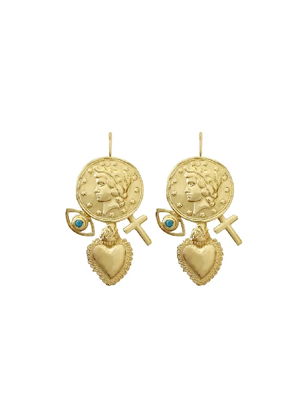 Gold Leaf Earrings-Gold Jumbo Penny Charm Earrings