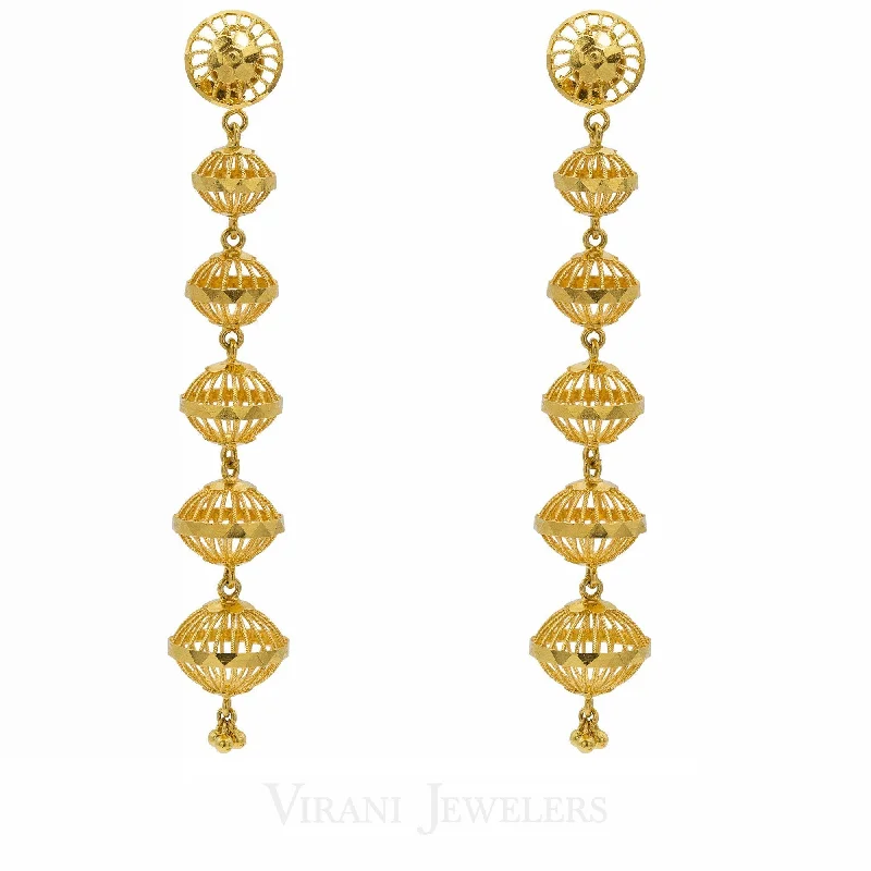 Fashionable Ear Cuffs-22K Yellow Gold Drop Earrings W/ Open Cast Beads