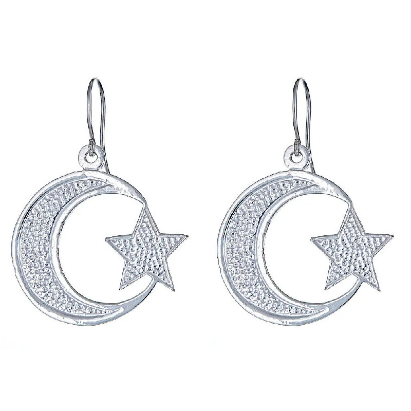 Fancy Earrings for Weddings-Better Jewelry Solid .925 Sterling Silver Islamic Crescent Moon & Star Earrings