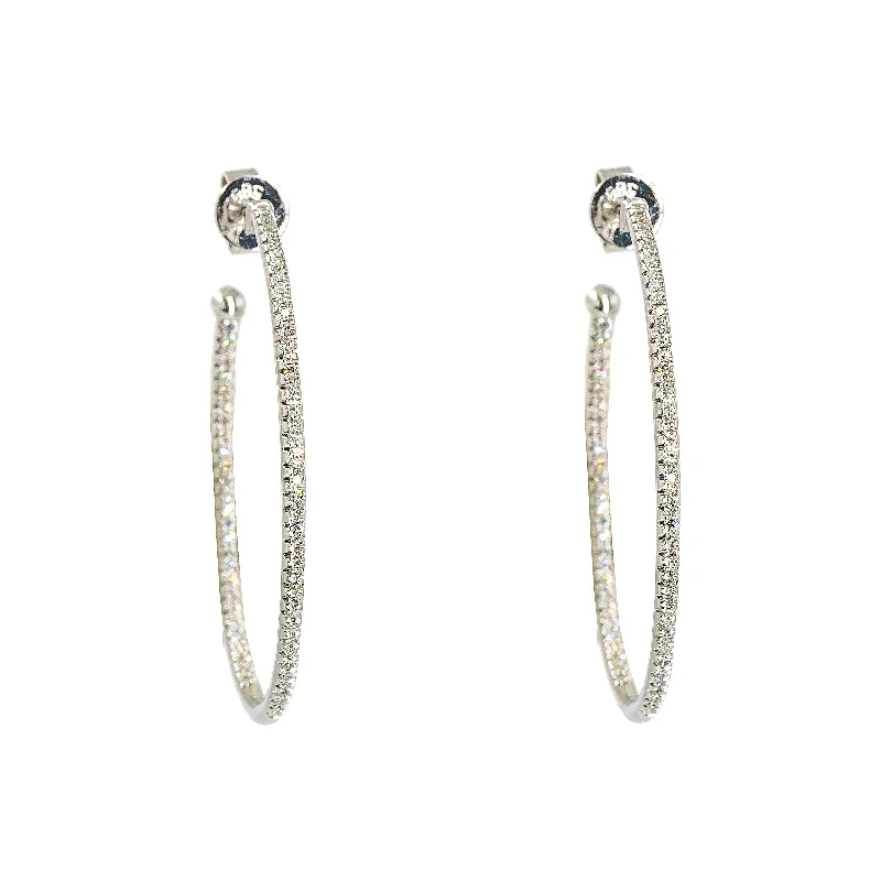 Long Dangling Earrings-14K White Gold Diamond Hoop Earrings W/ 0.35ct VS-SI Diamonds