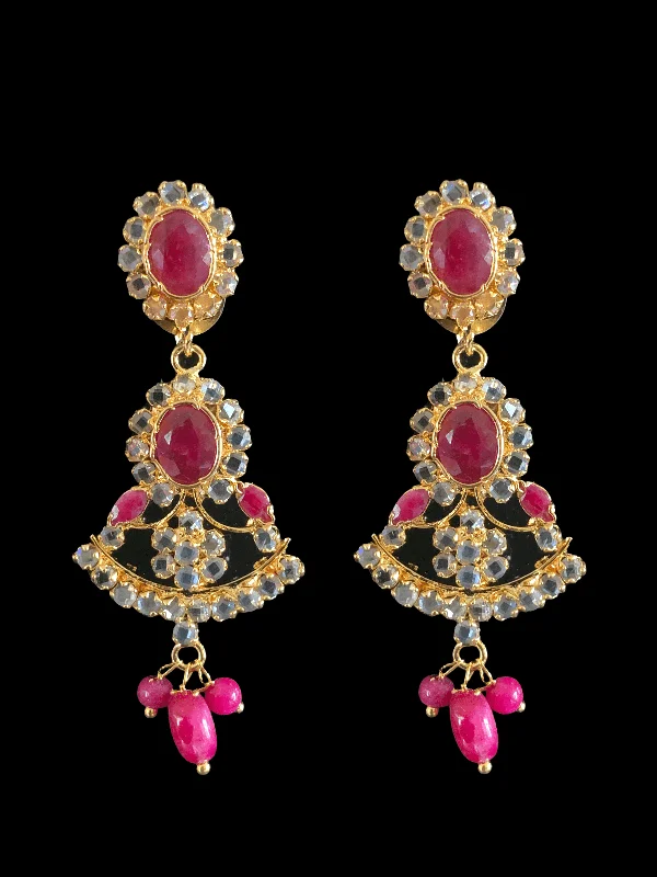 Clear Gemstone Earrings-DER189 Ruby gold plated earrings  ( READY TO SHIP )