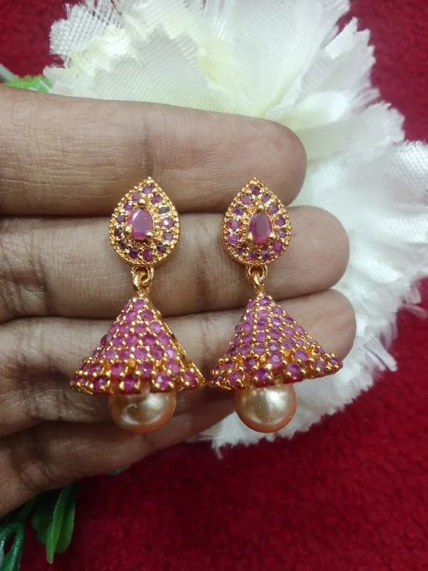 Statement Gold Earrings-Stunning Ruby Gold Plated Earrings For Women