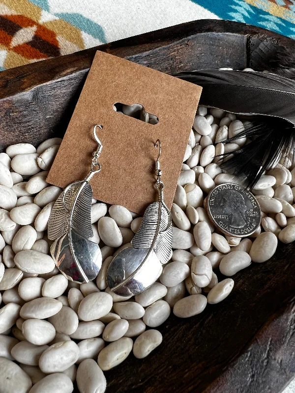 Small Drop Earrings-Sterling Silver Feather Earrings