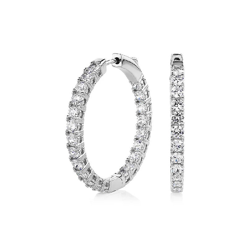 Black Earrings for Women-Round Brilliant hoop earrings with 4.84 carats* of diamond simulants in sterling silver