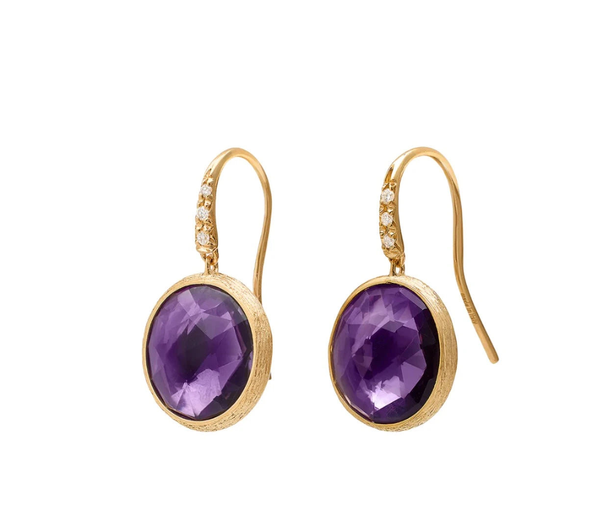 Elegant Dangle Earrings-Lady's Yellow 18 Karat Drop Earrings W/amethyst and diamond