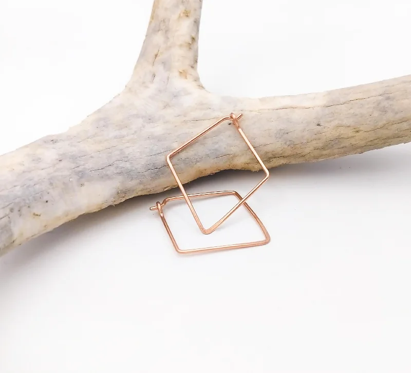 Classic Diamond Earrings-Diamond Mini Hoops in 14k Rose Gold - Small Minimalist Lightweight Hoop Earrings