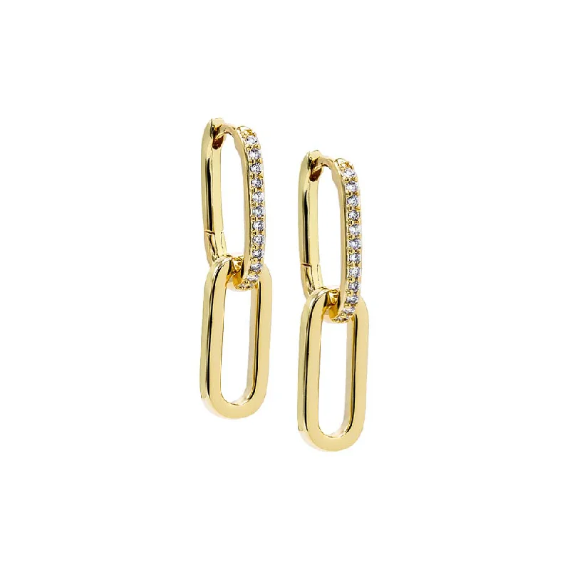 Funky Earrings for Teens-Gold Solid Pave Drop Link Huggie Earring