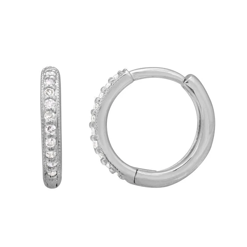 Statement Drop Earrings-14k White Gold Round Diamond Huggie Earrings