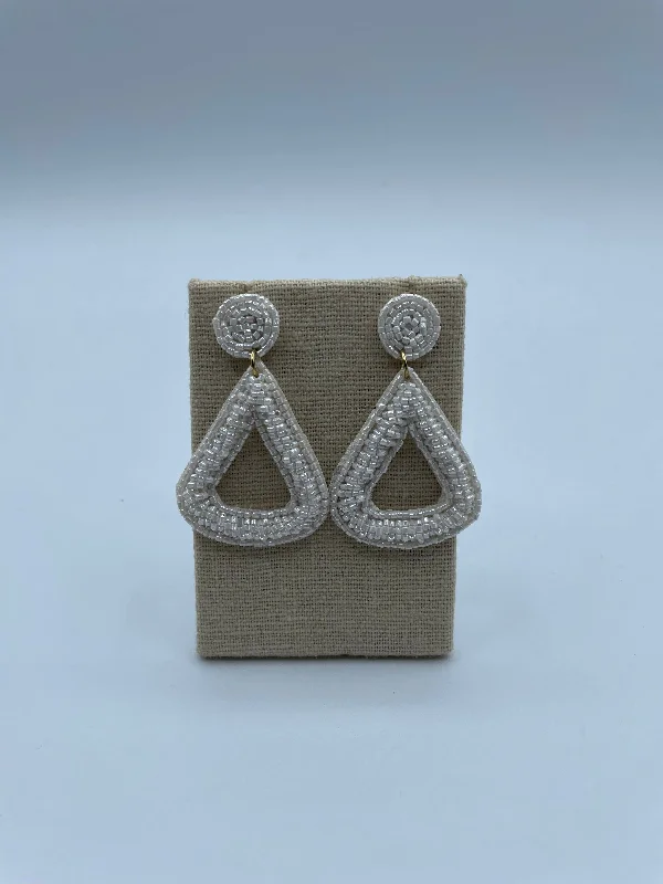 Clear Crystal Earrings-White Beaded Triangle Earrings