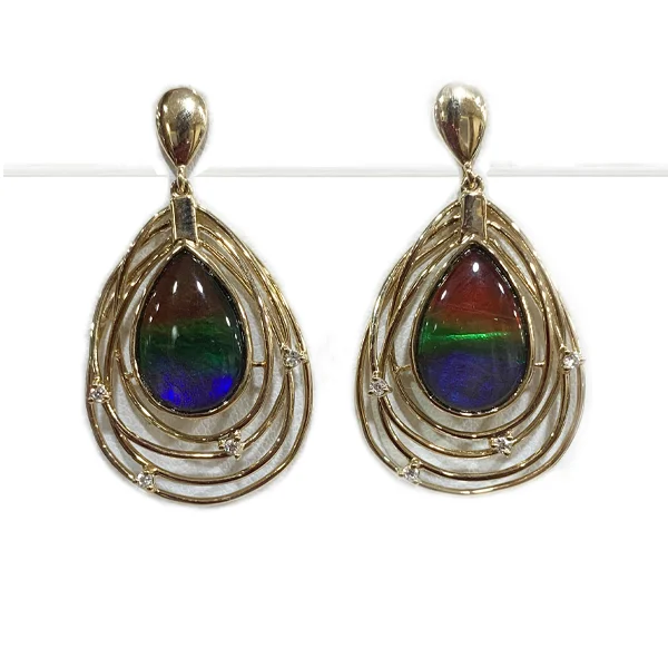 Everyday Hoop Earrings-14K Gold Ammolite Earrings